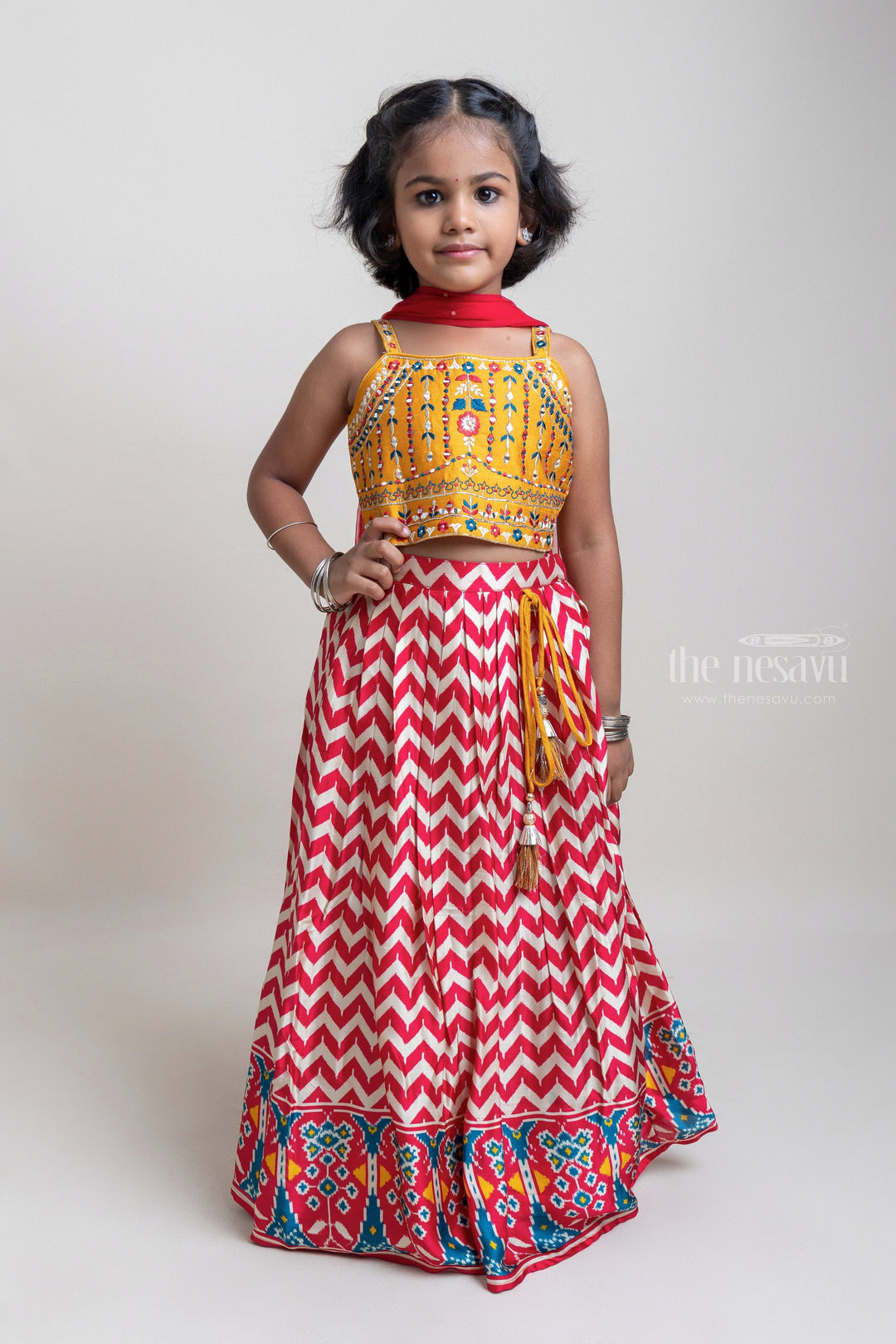 The Nesavu Lehenga & Ghagra Gorgeous Hand Embroidery Yellow Choli With Zig-Zag Printed Soft Gajji Silk Lehanga Set Nesavu 16 (1Y) / Pink / Mashru Silk GL317-16 Attractive Girls Dresses Online | High Quality Lehanga Set For Girls | The Nesavu