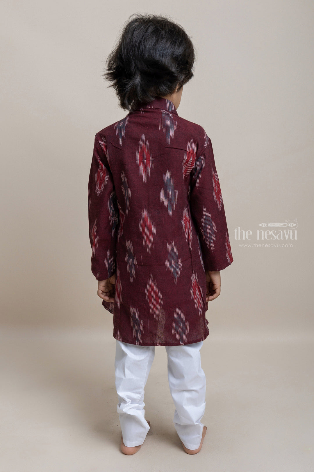 The Nesavu Boys Kurtha Set Gorgeous Maroon Cotton Kurta With White Pant For Little Boys Nesavu Ethnic Wear Collection for Boys | Premium Kurta set | The Nesavu