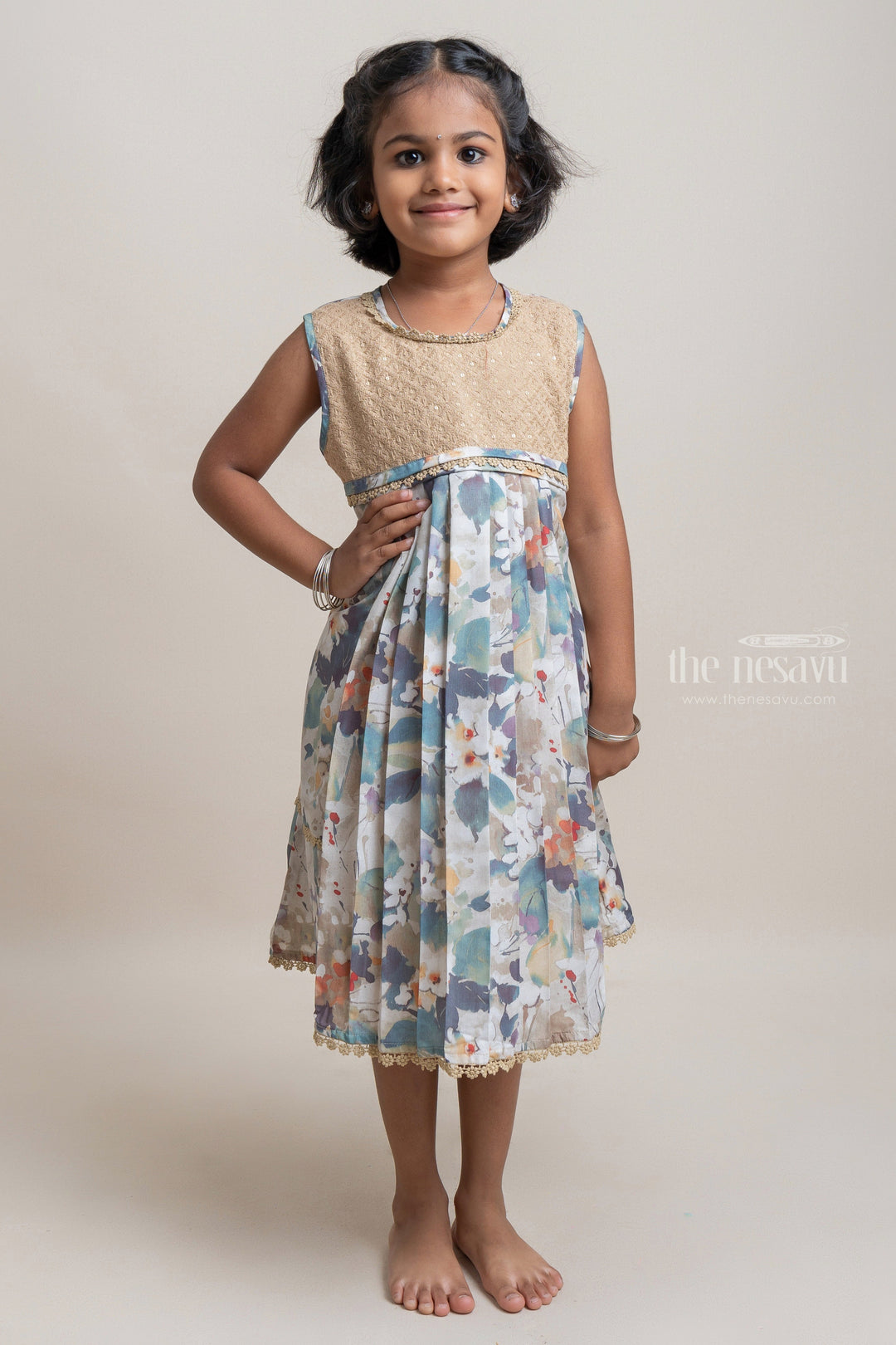 The Nesavu Girls Cotton Frock Gorgeous Multi-Colored Floral Printed Soft Cotton Daily Wear Frock For Young Girls Nesavu 16 (1Y) / multicolor / Viscose GFC927B-16 Fashionable Cotton Frock for Girls | New Arrivals | The Nesavu