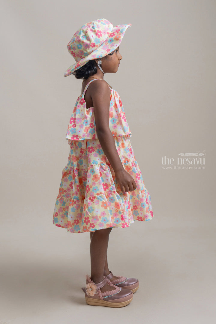 The Nesavu Baby Fancy Frock Gorgeous Multi Colour Floral Printed Sleeveless Baby Frock With Cap Nesavu Printed Floral Dress For Baby Girls | Floral Printed Frocks | The Nesavu