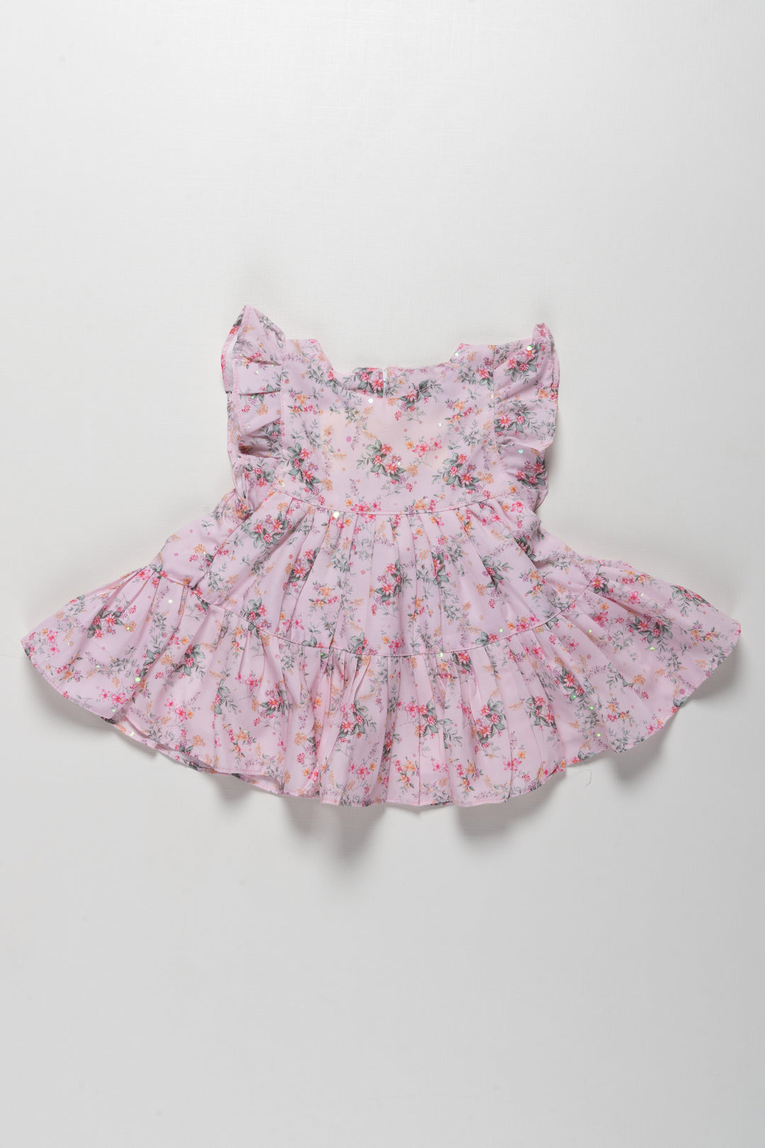 The Nesavu Baby Cotton Frocks Gorgeous Pink Floral Printed Ruffled Sleeve Cotton Frock For Girls Nesavu 12 (3M) / Pink BFJ372A-12 Floral Printed Cotton Dress | Trendy Cotton Dress For Babys | The Nesavu