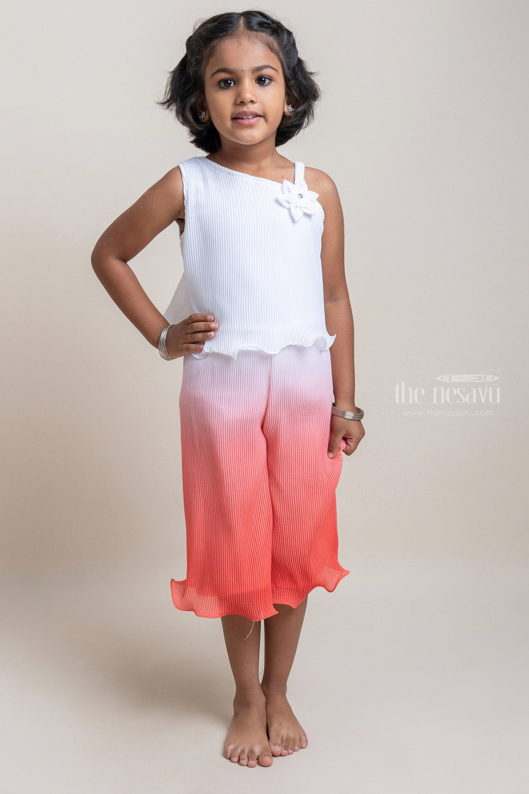 The Nesavu Girls Jumpsuit Gorgeous red And White One Shoulder Pattern Jumpsuit For Girls Nesavu 16 (1Y) / Red / Georgette BFJ357C-16 Affordable cotton frocks for babies | Trendy Collection For Girls | The Nesavu