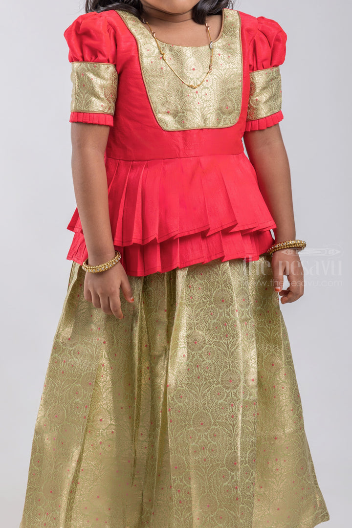 The Nesavu Pattu Pavadai Gorgeous Red Banarasi Zari Design Pattu Pavadai For Girls psr silks Nesavu