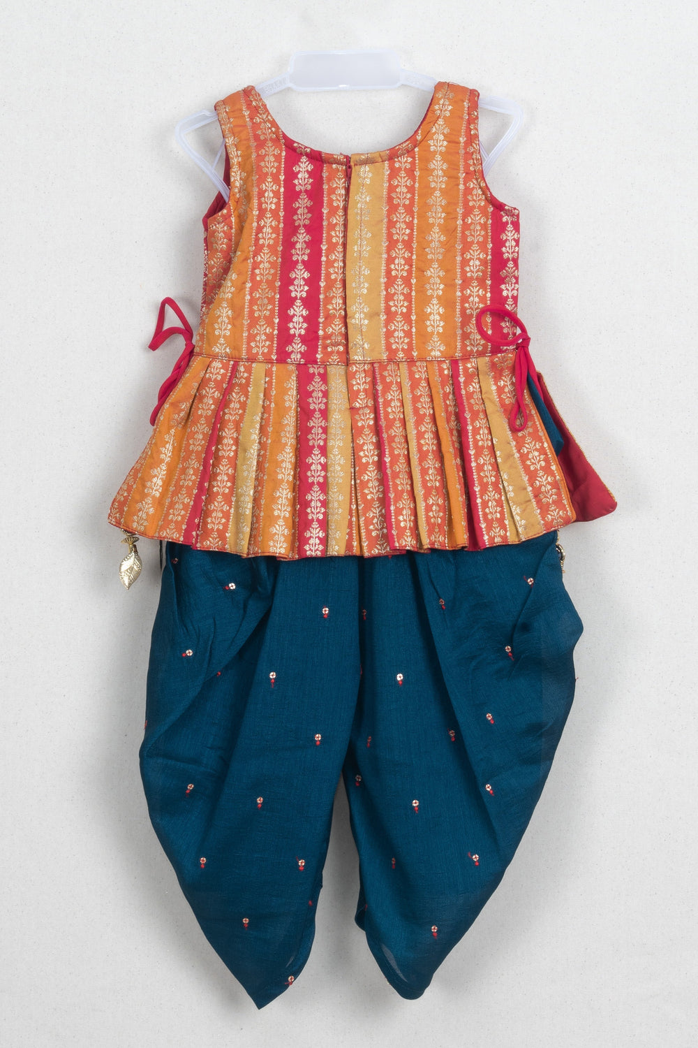 The Nesavu Girls Dothi Sets Gorgeous Red Floral Designer Top And Glitter Sequined Blue Patiyala For Girls Nesavu Trendy Palazzo With Croptop | Designer Palazzo Suit For Girls | The Nesavu