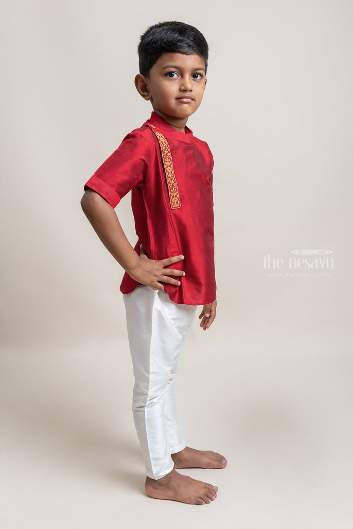 The Nesavu Boys Silk Shirt Gorgeous Red Soft Cotton Shirt For Little Boys Nesavu Ethnic Cotton Shirts For Boys | Premium Boys Wear | The Nesavu