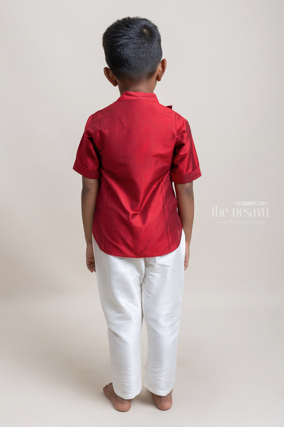 The Nesavu Boys Silk Shirt Gorgeous Red Soft Cotton Shirt For Little Boys Nesavu Ethnic Cotton Shirts For Boys | Premium Boys Wear | The Nesavu