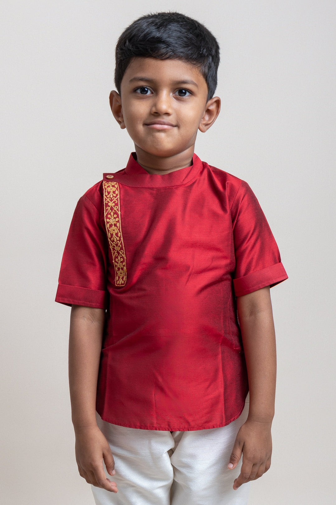 The Nesavu Boys Silk Shirt Gorgeous Red Soft Cotton Shirt For Little Boys Nesavu Ethnic Cotton Shirts For Boys | Premium Boys Wear | The Nesavu