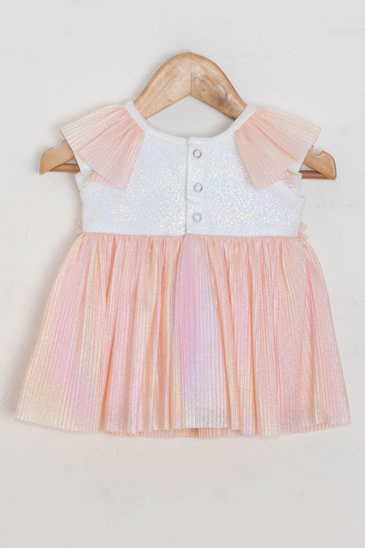 The Nesavu Baby Fancy Frock Gorgeous Salmon Pink Mermaid Theme Pleated Bottom With Ruffled Sleeve Frock For Girls Nesavu Stylish cotton frocks for babies | New Designed Collection | The Nesavu