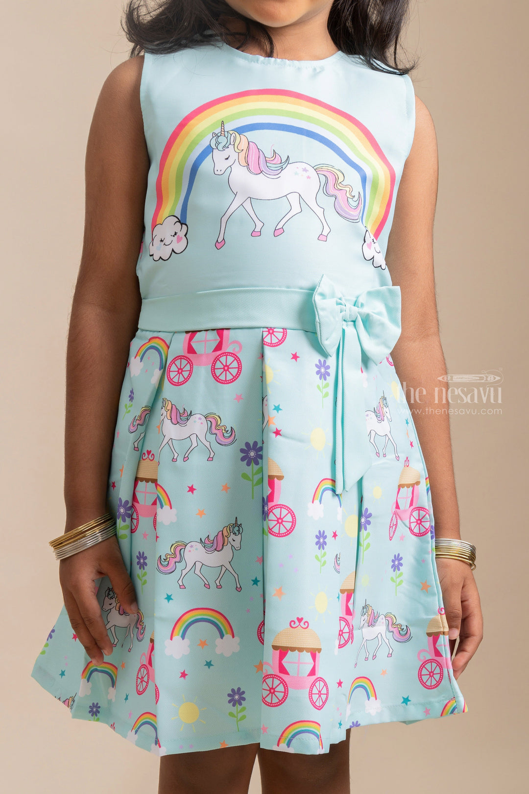 The Nesavu Baby Fancy Frock Gorgeous Unicorn and Rainbow Printed Blue Frock For Baby Girls Nesavu Latest Baby Frock Collection | Premium Cotton Frocks | The Nesavu