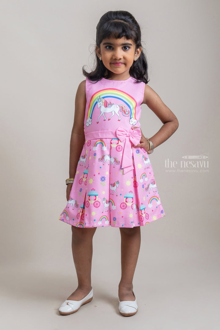 The Nesavu Baby Fancy Frock Gorgeous Unicorn and Rainbow Printed Pink Frock For Baby Girls Nesavu 14 (6M) / Pink / Poly Silk BFJ344B Latest Baby Frock Collection | Premium Cotton Frocks | The Nesavu