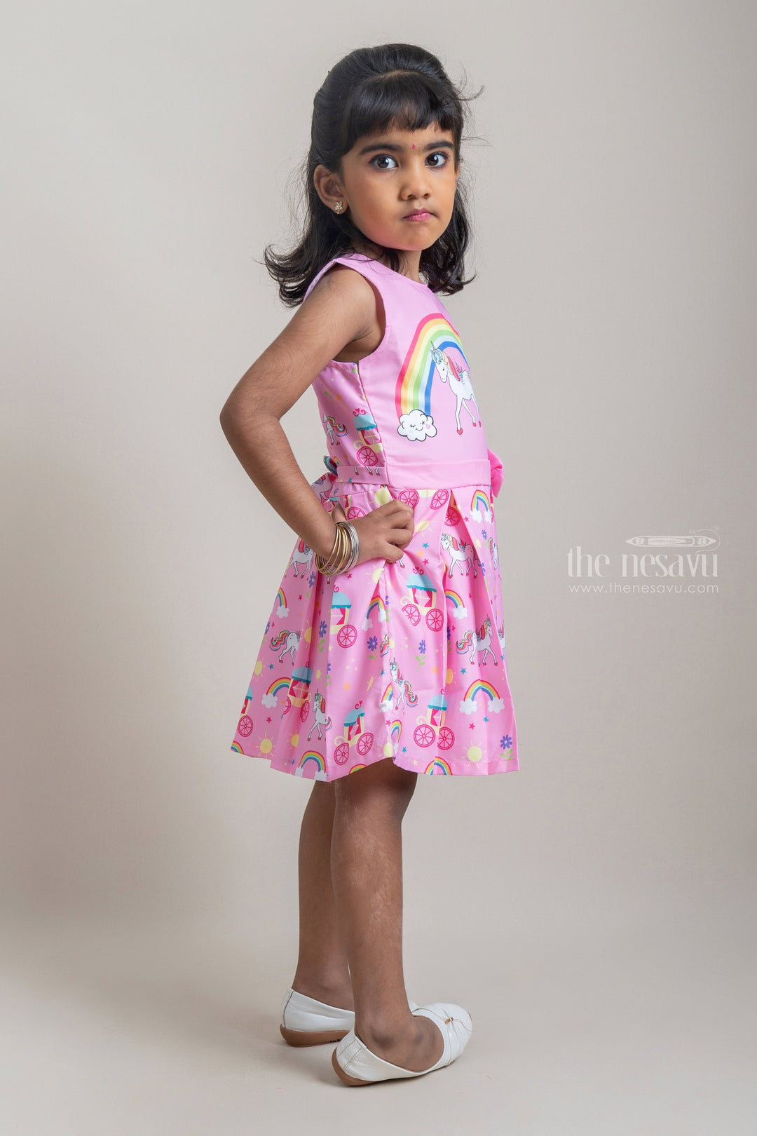 The Nesavu Baby Fancy Frock Gorgeous Unicorn and Rainbow Printed Pink Frock For Baby Girls Nesavu Latest Baby Frock Collection | Premium Cotton Frocks | The Nesavu