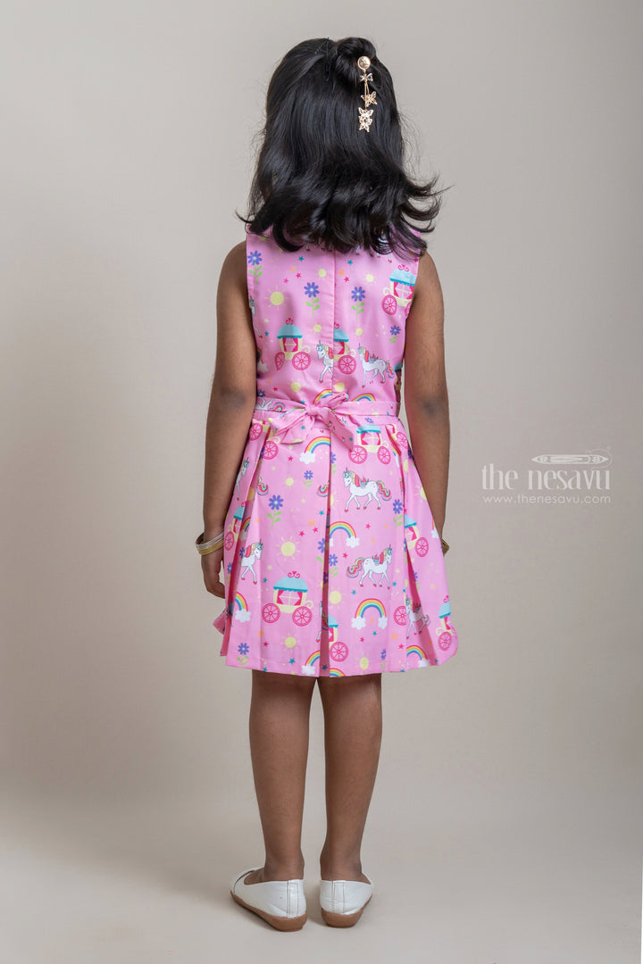 The Nesavu Baby Fancy Frock Gorgeous Unicorn and Rainbow Printed Pink Frock For Baby Girls Nesavu Latest Baby Frock Collection | Premium Cotton Frocks | The Nesavu