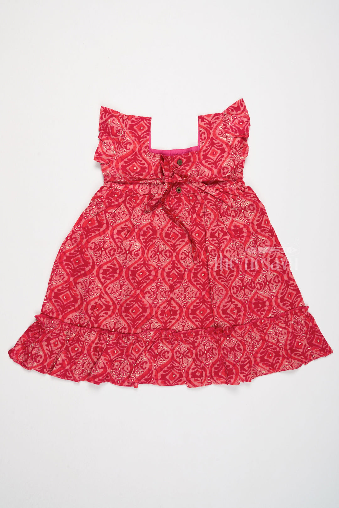 The Nesavu Girls Cotton Frock Gown for Girls Party Wear in Pink with Intricate Patterns and Ruffles Nesavu Nesavu Party Wear Gown Girls Pink Ruffled Hem Intricate Patterns