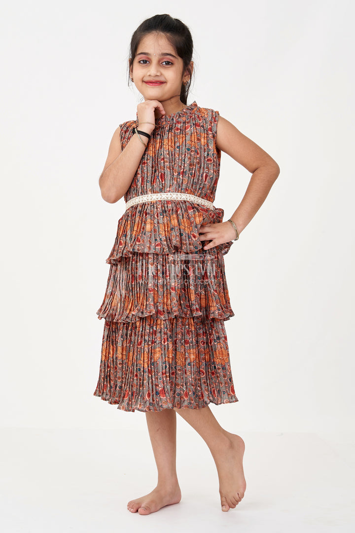 The Nesavu Girls Fancy Frock Graceful Ethnic Frock Dress for Girls with Chinon Silk Pleated Layers and Festive Print Nesavu 16 (1Y) / Purple GFC1639A-16 Nesavu Graceful Ethnic Frock Dress Girls Chinon Silk Pleated Layers Festive Print