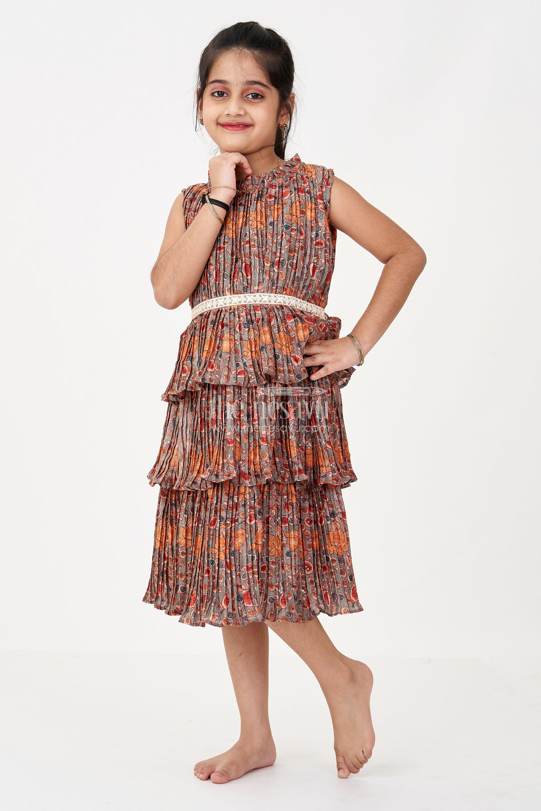The Nesavu Girls Fancy Frock Graceful Ethnic Frock Dress for Girls with Chinon Silk Pleated Layers and Festive Print Nesavu 16 (1Y) / Purple GFC1639A-16 Nesavu Graceful Ethnic Frock Dress Girls Chinon Silk Pleated Layers Festive Print