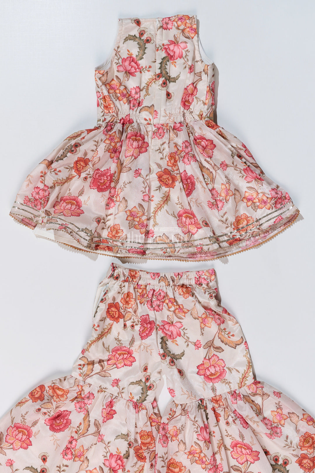 The Nesavu Girls Sharara / Plazo Set Graceful Ethnic Sharara Suits for Girls with Chinon Digital Print and Floral Embellishments Nesavu Nesavu Graceful Ethnic Sharara Suits Girls Chinon Digital Print Floral Embellishments