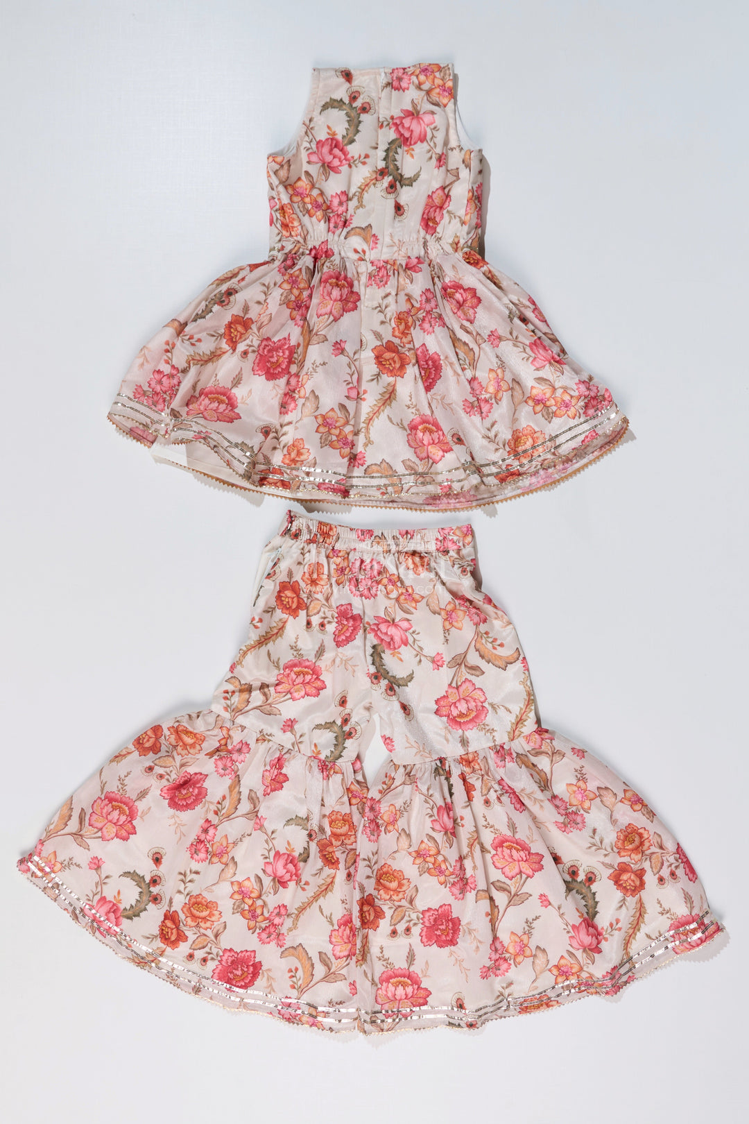The Nesavu Girls Sharara / Plazo Set Graceful Ethnic Sharara Suits for Girls with Chinon Digital Print and Floral Embellishments Nesavu Nesavu Graceful Ethnic Sharara Suits Girls Chinon Digital Print Floral Embellishments