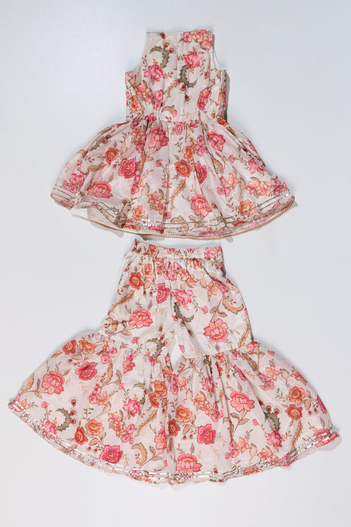 The Nesavu Girls Sharara / Plazo Set Graceful Ethnic Sharara Suits for Girls with Chinon Digital Print and Floral Embellishments Nesavu Nesavu Graceful Ethnic Sharara Suits Girls Chinon Digital Print Floral Embellishments