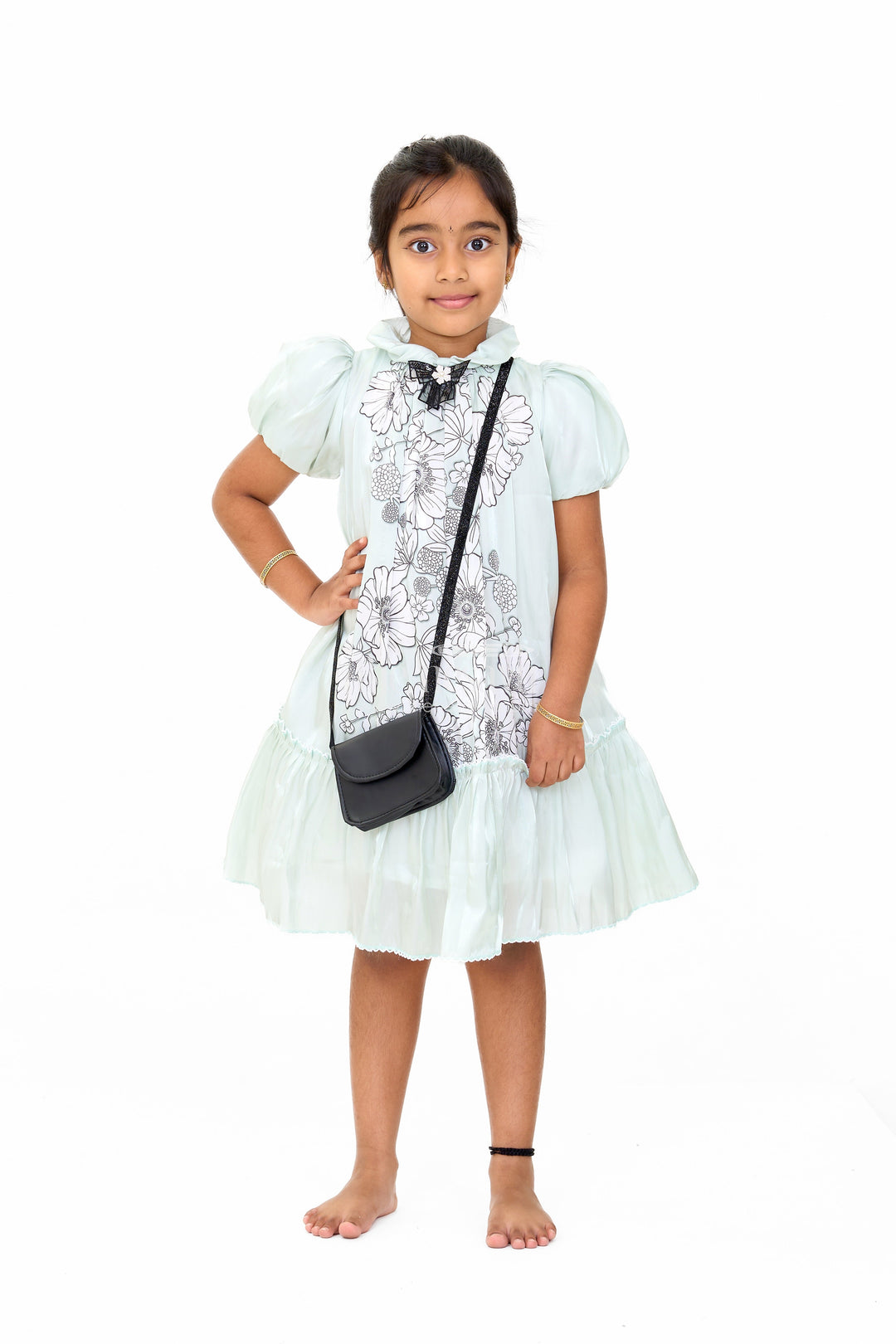 The Nesavu Girls Fancy Frock Graceful Girls Fancy Frock in Green Georgette with Floral Prints and Pleated Hem Nesavu 20 (3Y) / Green GFC1532B-20 Nesavu Green Georgette Princess Dress Floral Prints Elegant Pleats