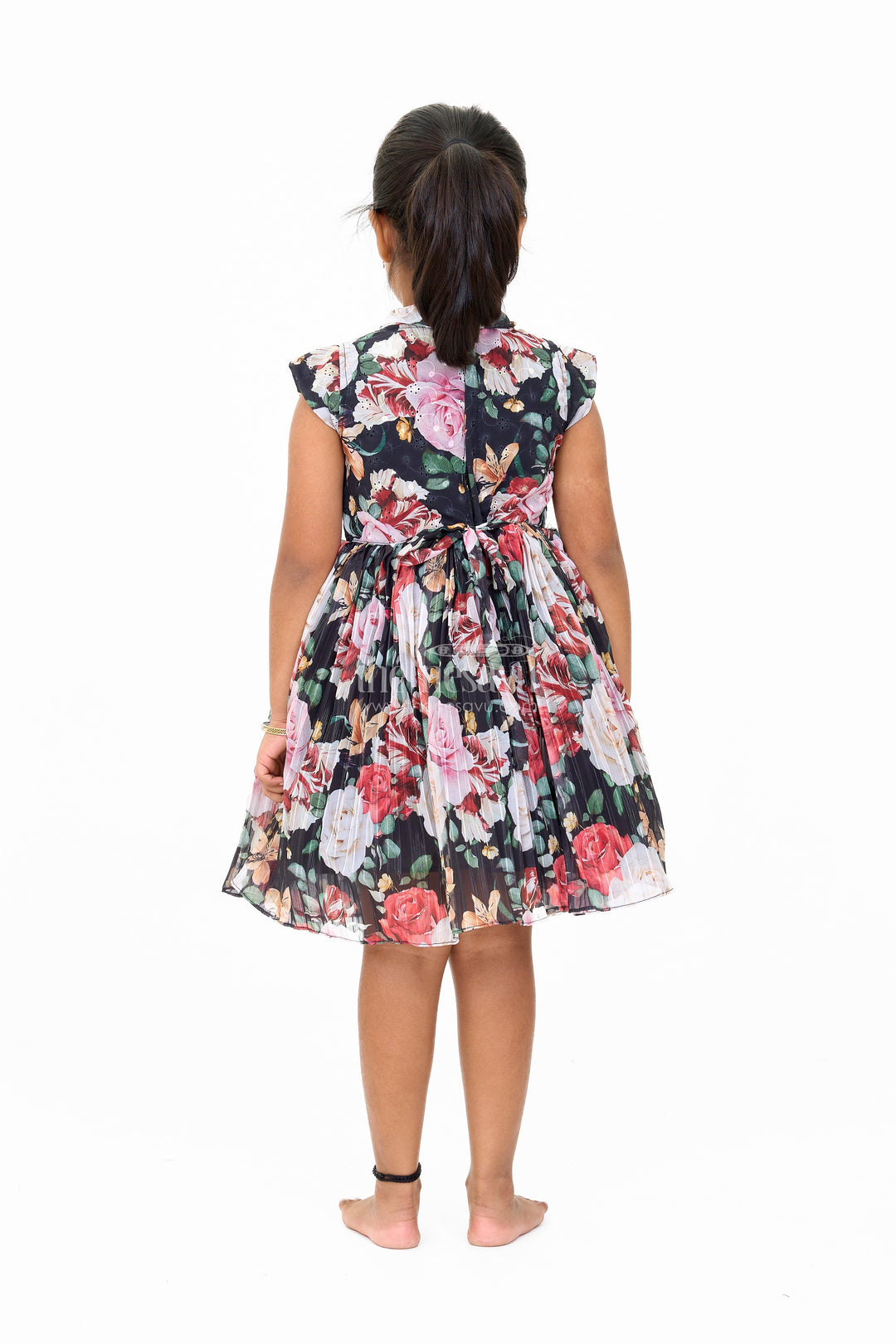 The Nesavu Girls Fancy Frock Graceful Girls Get Together Party Frock with Bold Floral Prints and Tie Neck Detail Nesavu Vibrant Floral Print Party Frock Girls Nesavu  Perfect Get Togethers