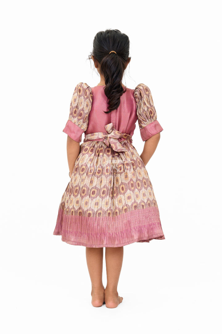 The Nesavu Silk Frock Graceful Girls Peach Organza Printed Fancy Frock with Puff Sleeves and Flared Hem Nesavu Nesavu Girls Peach Organza Printed Fancy Frock Puff Sleeves Flared Hem