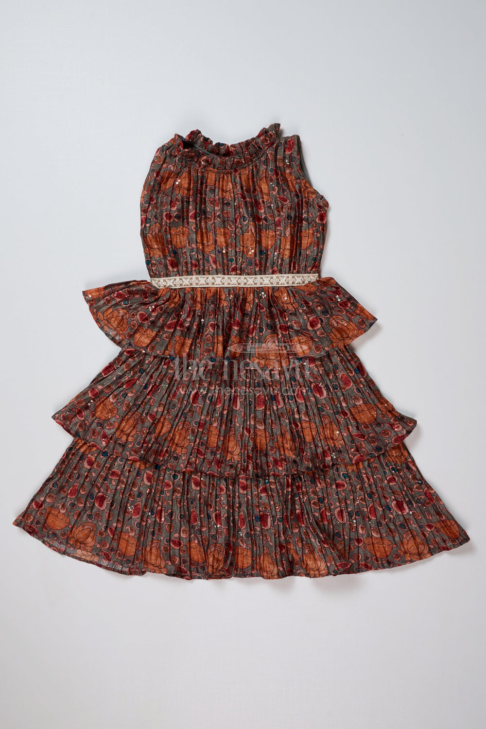 The Nesavu Girls Fancy Frock Graceful Green Frock for Girls with Chinon Pleated Silk and Tiered Ruffles Nesavu 16 (1Y) / Green GFC1639D-16 Nesavu Graceful Green Frock Girls Chinon Pleated Silk Tiered Ruffles