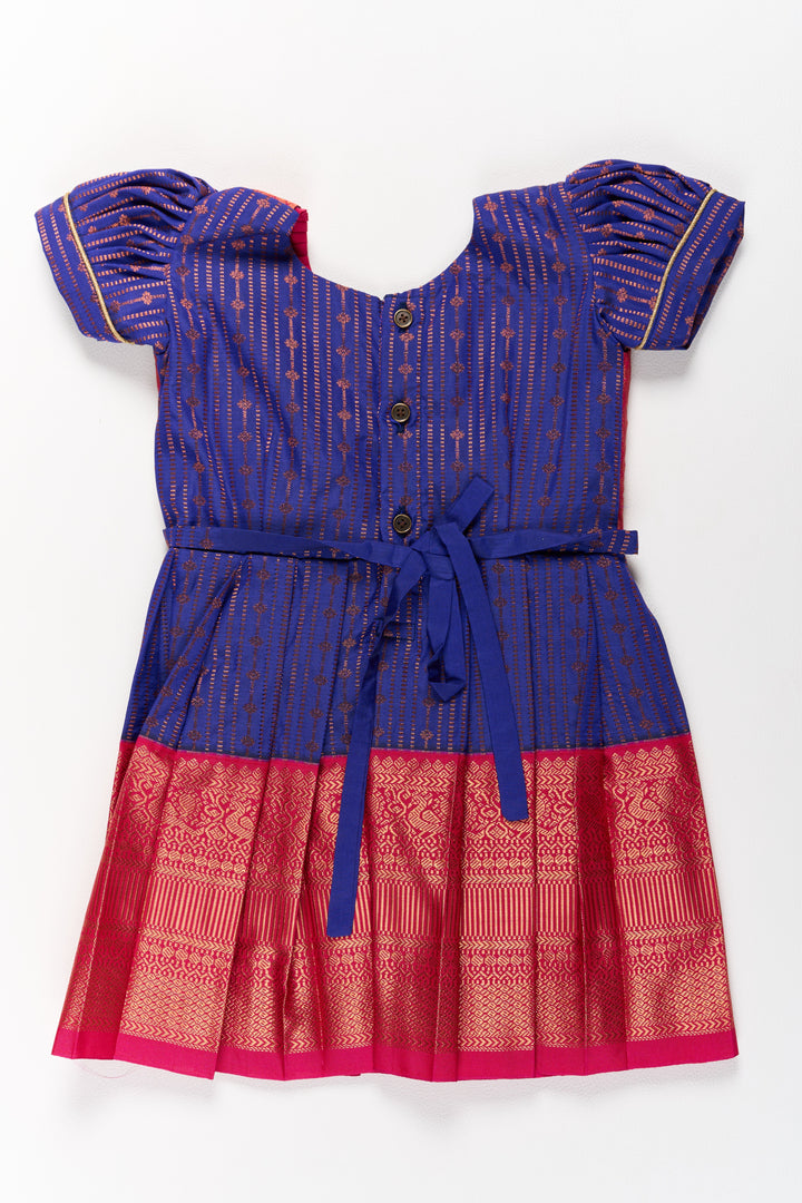 The Nesavu Silk Frock Graceful Purple and Pink Pattu Saree Frock for Girls with Zari Borders and Tie-Up Back Nesavu Nesavu Graceful Purple Pink Pattu Saree Frock Girls Zari Borders Tie-Up Back