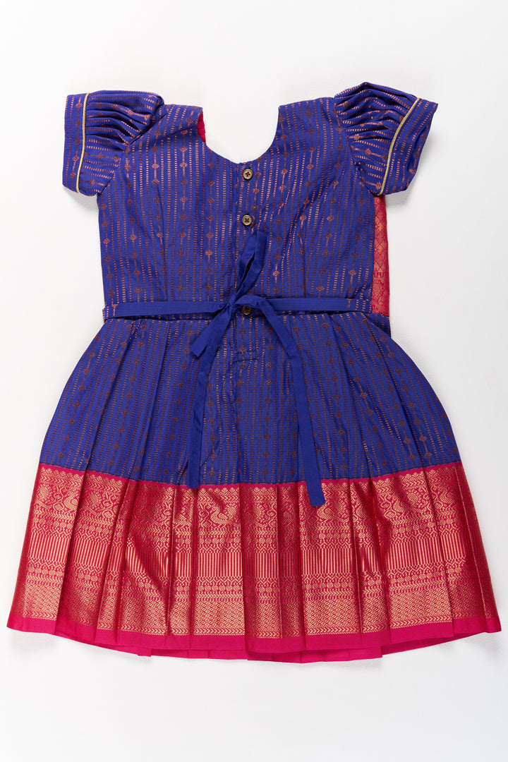 The Nesavu Silk Frock Graceful Purple and Pink Pattu Saree Frock for Girls with Zari Borders and Tie-Up Back Nesavu Nesavu Graceful Purple Pink Pattu Saree Frock Girls Zari Borders Tie-Up Back