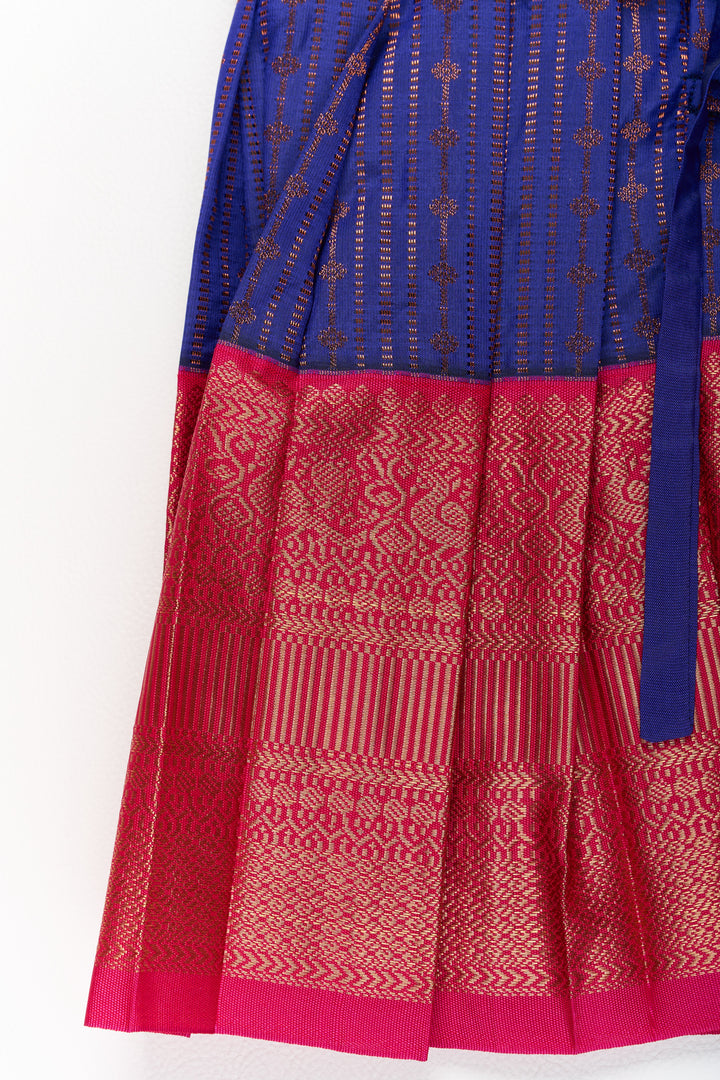 The Nesavu Silk Frock Graceful Purple and Pink Pattu Saree Frock for Girls with Zari Borders and Tie-Up Back Nesavu Nesavu Graceful Purple Pink Pattu Saree Frock Girls Zari Borders Tie-Up Back