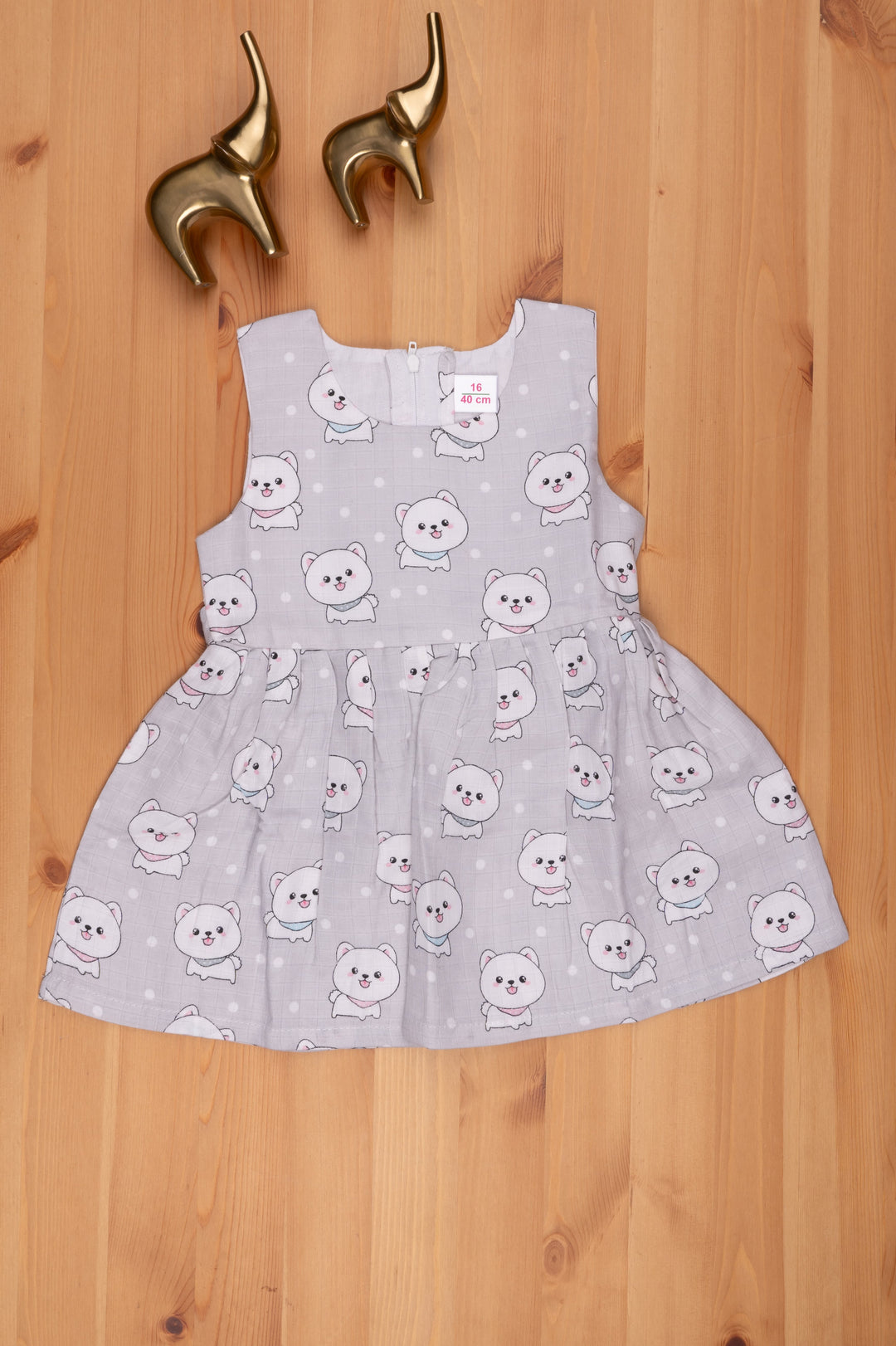 The Nesavu Baby Frock / Jhabla Gray Animal Pattern: Casual Baby Dress Elegance Nesavu 12 (3M) / Gray BFJ441B-12 Buy Animal Cartoon Printed Fancy Frock For Babys | Buy Dailywear Frock Online | The Nesavu