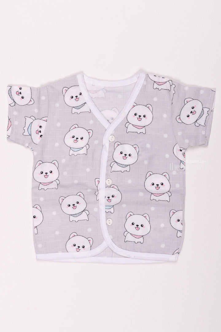 The Nesavu Baby Jhables Gray Baby Jhabla Cute Animal Theme in Soft Cotton Nesavu 10 (NB) / Gray / Muslin Cotton IF015C-10 Printed Dress For Babys | Born Babies Dress | The Nesavu
