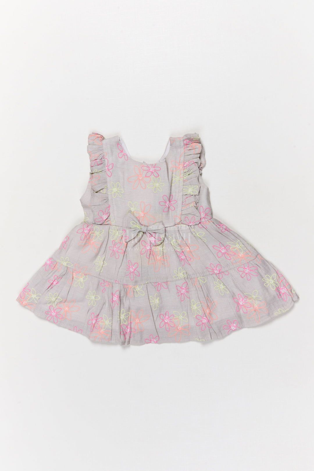 The Nesavu Baby Cotton Frocks Gray Cotton Frock with Multicolor Floral Thread Embroidery for Baby Girls Nesavu 14 (6M) / Gray BFJ901A-14 Nesavu gray cotton frock with floral thread embroidery for baby girls