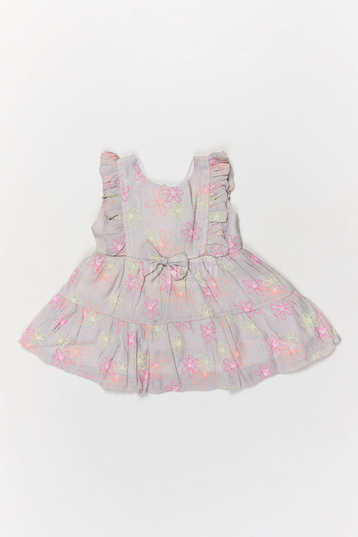The Nesavu Baby Cotton Frocks Gray Cotton Frock with Multicolor Floral Thread Embroidery for Baby Girls Nesavu 14 (6M) / Gray BFJ901A-14 Nesavu gray cotton frock with floral thread embroidery for baby girls