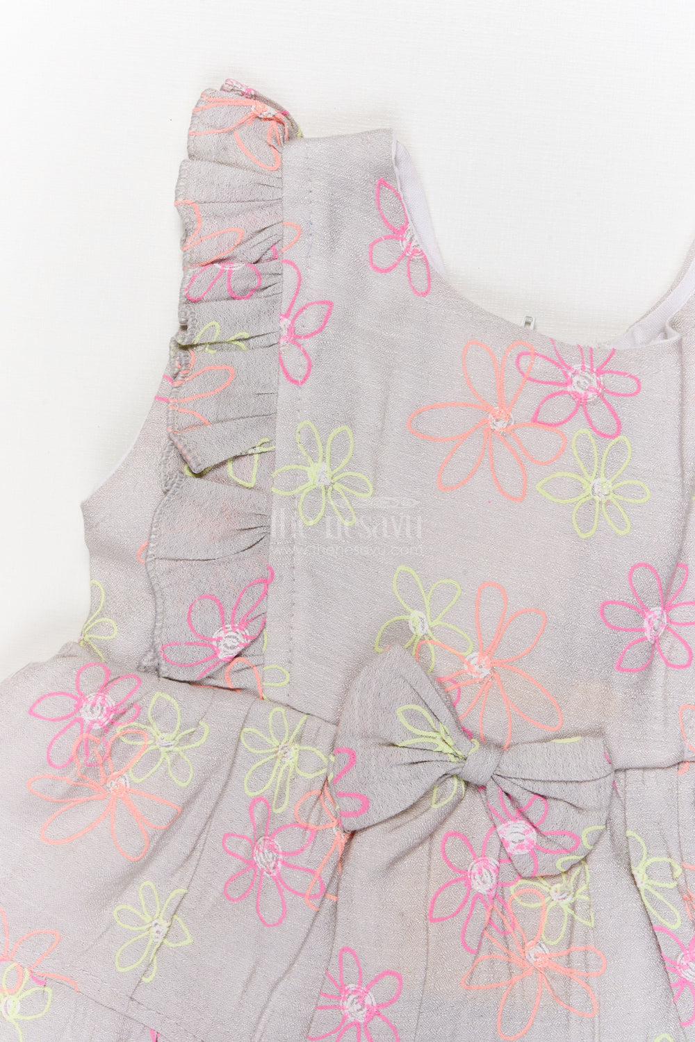 The Nesavu Baby Cotton Frocks Gray Cotton Frock with Multicolor Floral Thread Embroidery for Baby Girls Nesavu Nesavu gray cotton frock with floral thread embroidery for baby girls