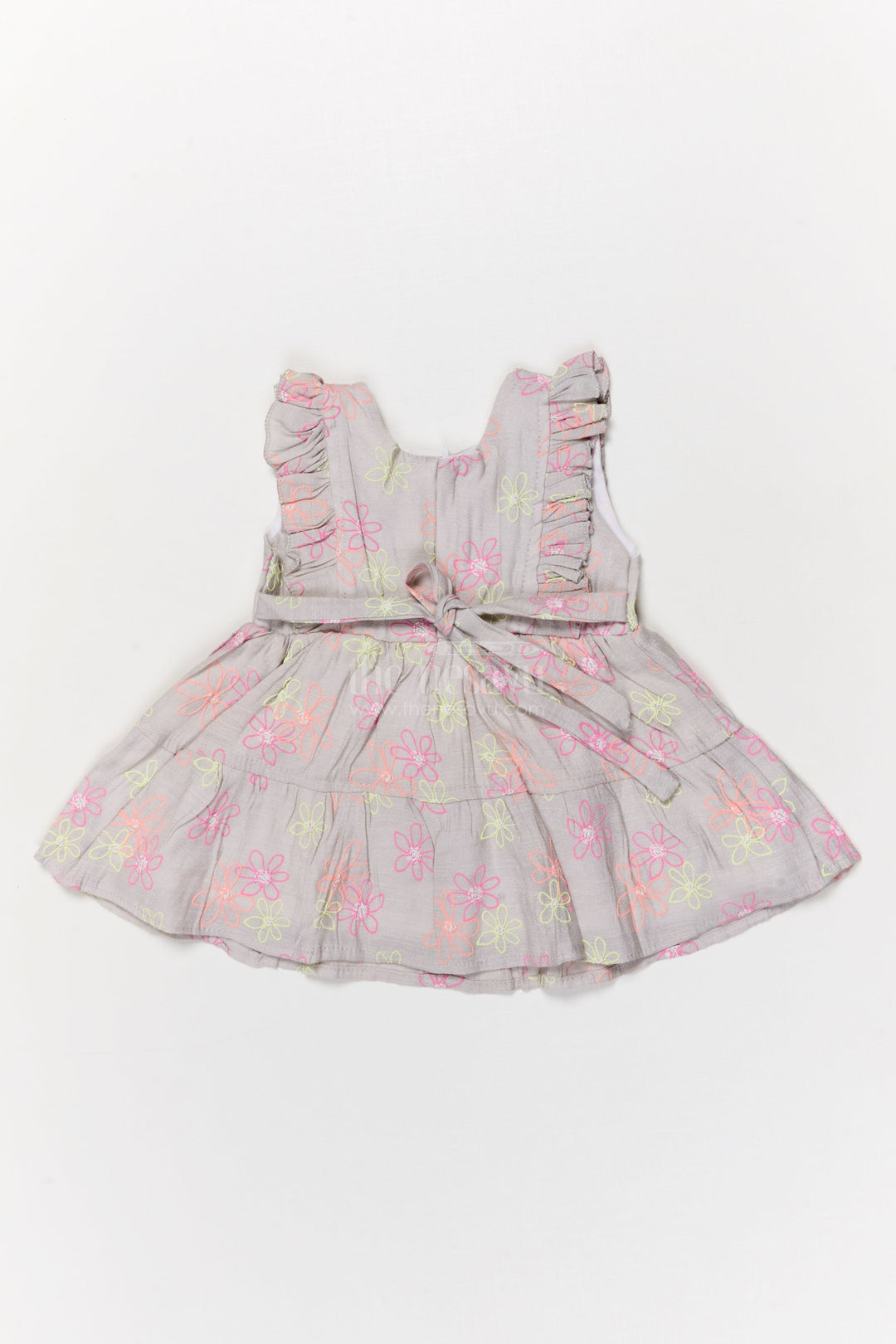 The Nesavu Baby Cotton Frocks Gray Cotton Frock with Multicolor Floral Thread Embroidery for Baby Girls Nesavu Nesavu gray cotton frock with floral thread embroidery for baby girls