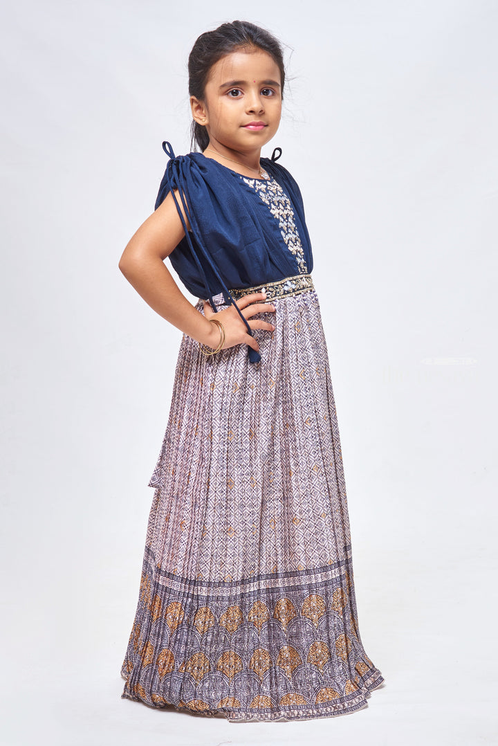The Nesavu Girls Party Gown Gray Sequin & Stone Splendor: Pleated Gowns in Geometric Patterns for the Young Girls Nesavu Anarkali Designer Suits Online Shopping | Baby Anarkali Dress | the Nesavu