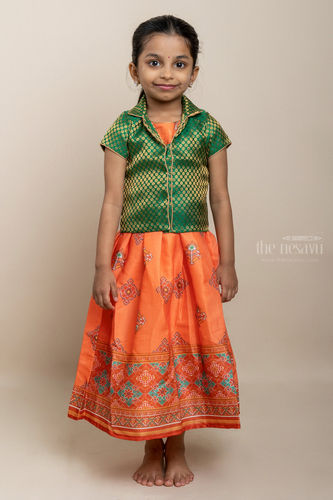 The Nesavu Silk Gown Green Anarkali Dress With Green Silk Blouse For Little Girls psr silks Nesavu 12 (3M) / Green GA124A