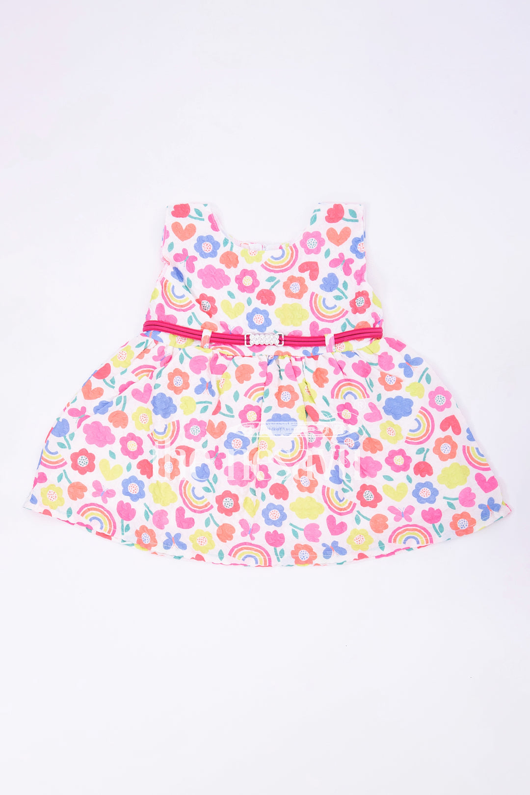 The Nesavu Baby Fancy Frock Green Base Multicolor Popcorn Print Baby Fancy Frock Nesavu 14 (6M) / multicolor BFJ595B-14 Green Base Multicolor Popcorn Print Baby Fancy Frock - Nesavu
