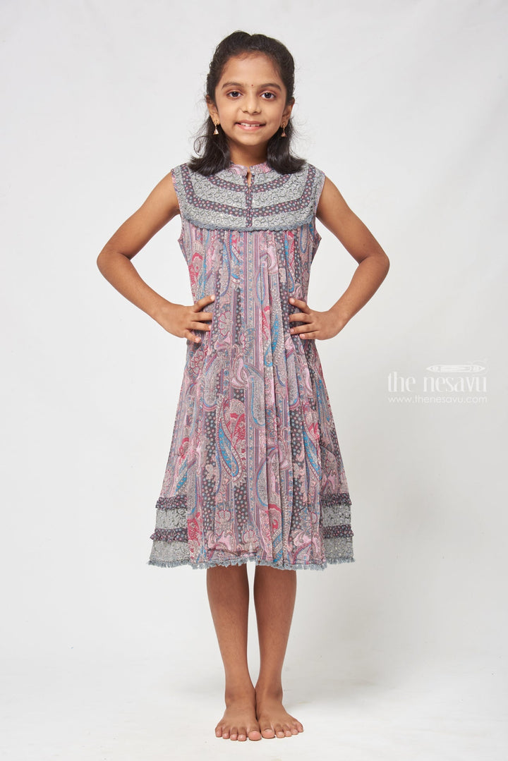 The Nesavu Girls Fancy Frock Green Chikankari Pleated Cotton Frock - Stylish Mandarin Collar for Girls Nesavu 22 (4Y) / Green / Georgette GFC1109A-22 Chikankari Cotton Frocks | New Cotton Frock Designs | The Nesavu