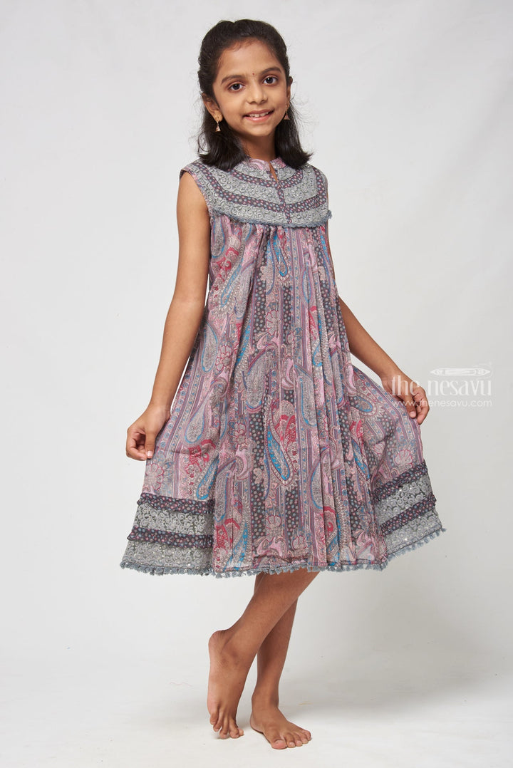 The Nesavu Girls Fancy Frock Green Chikankari Pleated Cotton Frock - Stylish Mandarin Collar for Girls Nesavu Chikankari Cotton Frocks | New Cotton Frock Designs | The Nesavu
