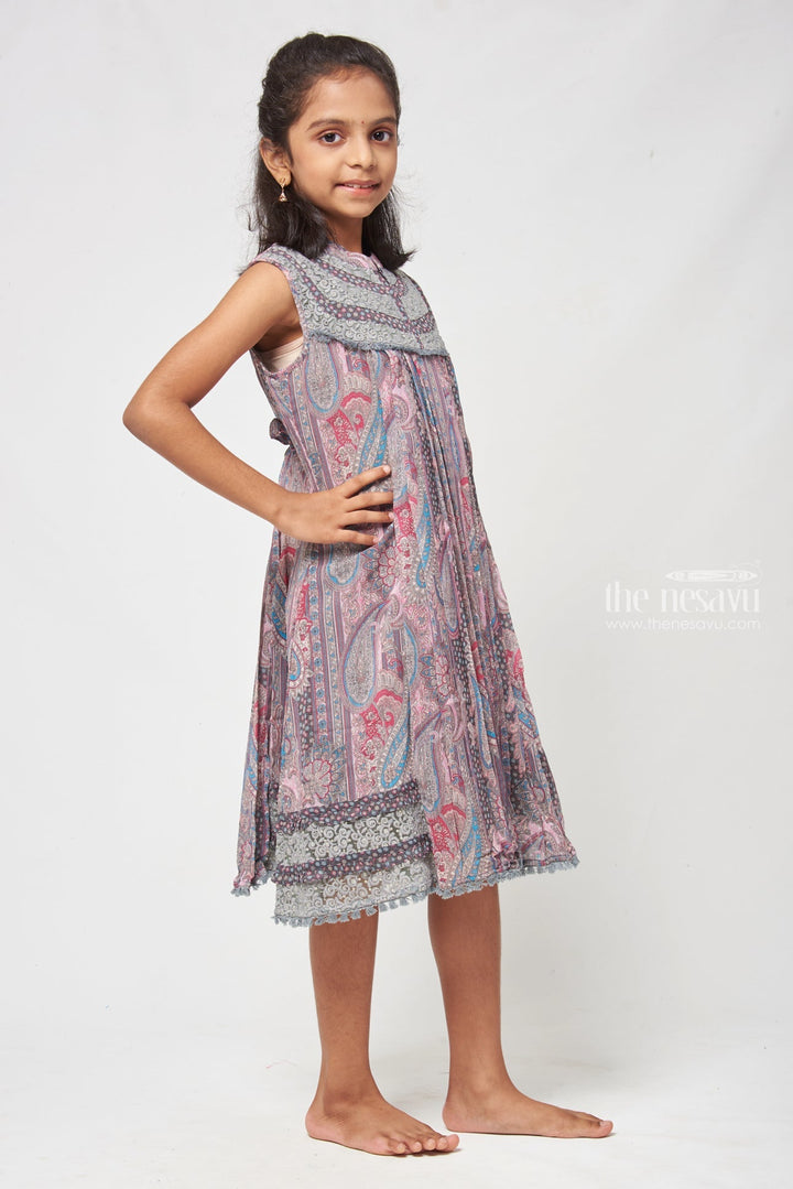 The Nesavu Girls Fancy Frock Green Chikankari Pleated Cotton Frock - Stylish Mandarin Collar for Girls Nesavu Chikankari Cotton Frocks | New Cotton Frock Designs | The Nesavu