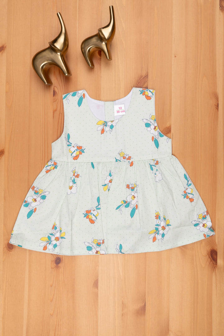 The Nesavu Baby Cotton Frocks Green Elegance Enchanting Floral Printed Designer Frock for Toddler Girls Nesavu 12 (3M) / Green / Cotton BFJ450A-12 Fancy Frock Collection For Babys | Baby Dress Online | The Nesavu