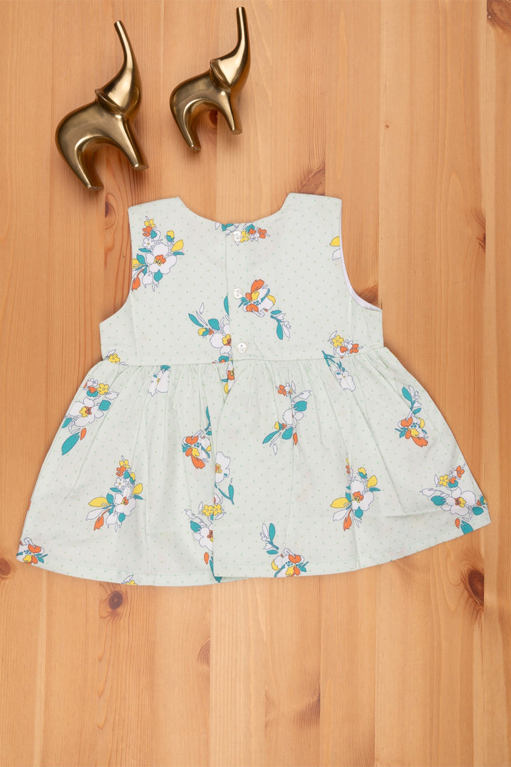 The Nesavu Baby Cotton Frocks Green Elegance Enchanting Floral Printed Designer Frock for Toddler Girls Nesavu Fancy Frock Collection For Babys | Baby Dress Online | The Nesavu