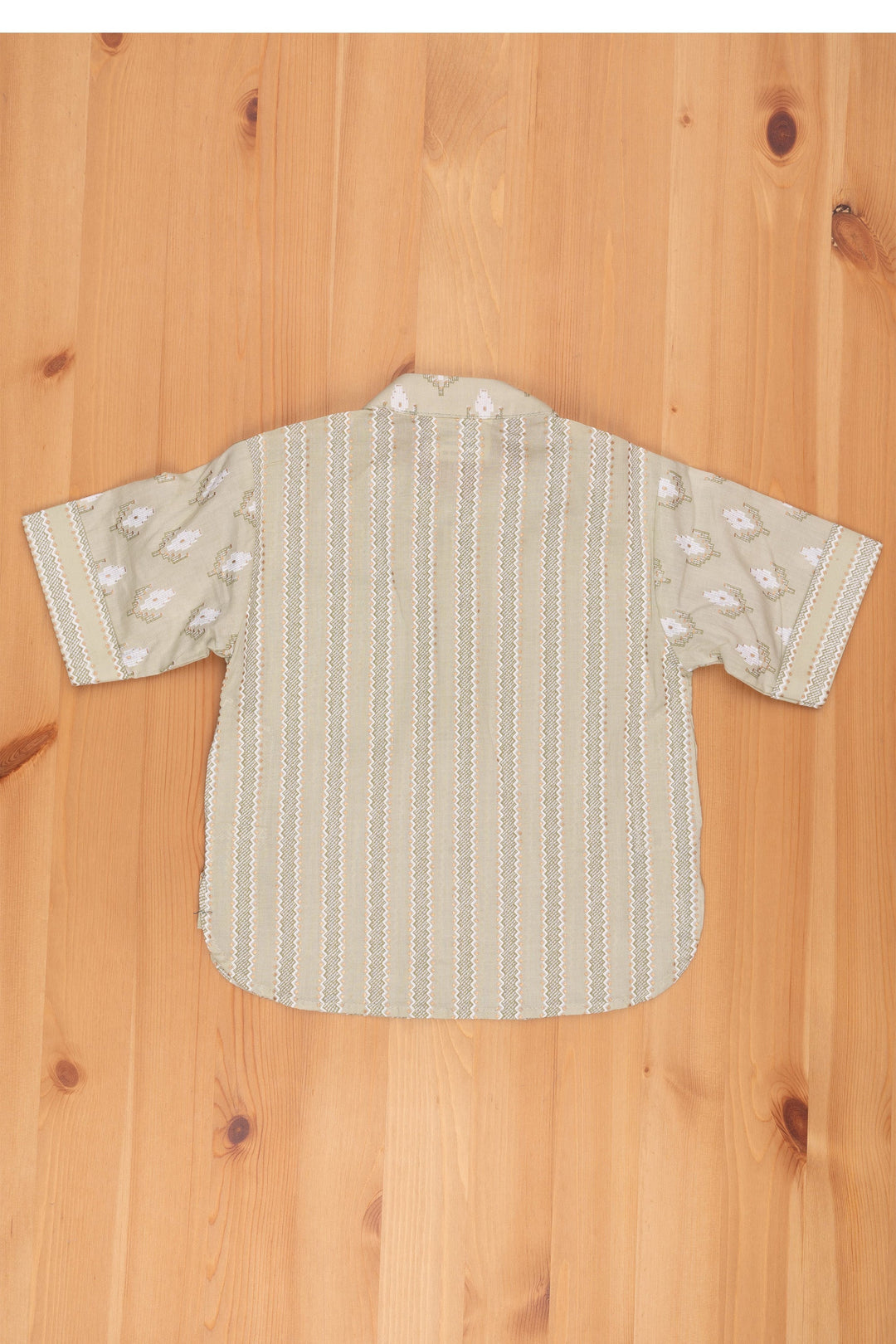 The Nesavu Boys Linen Shirt Green Enigma: Boys Pastel Green Shirt with Ikat Print, Mandarin Collar Nesavu Linen Shirt For Boys | Boys Printed Shirt Online | The Nesavu
