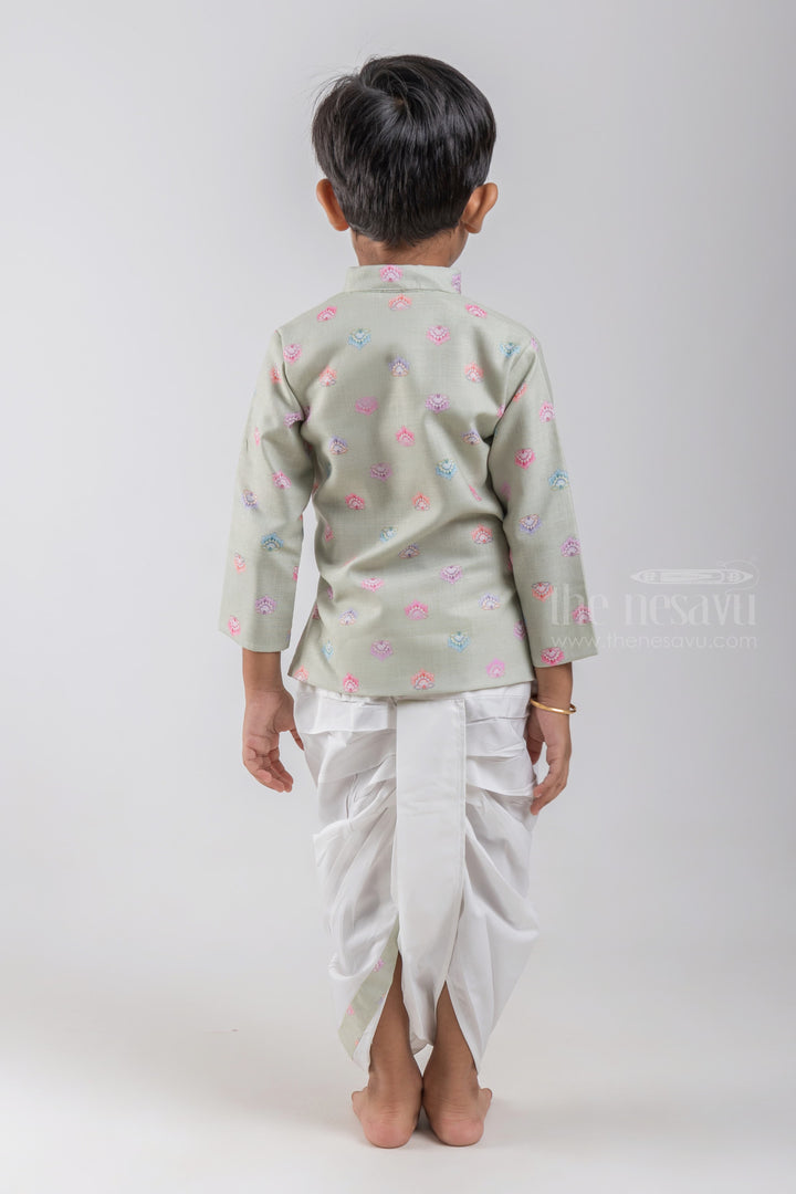 The Nesavu Boys Dothi Set Green Floral Butta Printed Boys Ethnic Kurta with Dhoti Set psr silks Nesavu