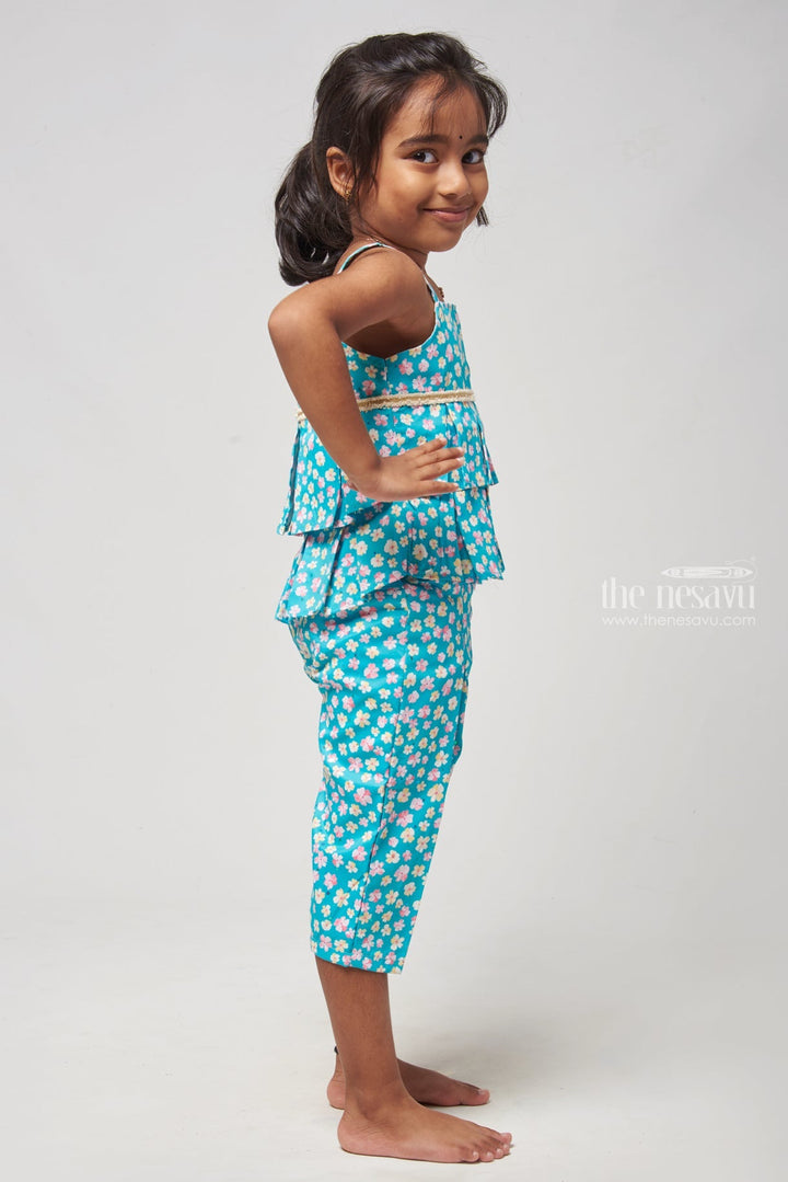 The Nesavu Baby Frock / Jhabla Green Floral Double-Layered Top & Pant Set for Girls Nesavu Floral printed top with pant for girls | Baby Girls Casual wear | The Nesavu