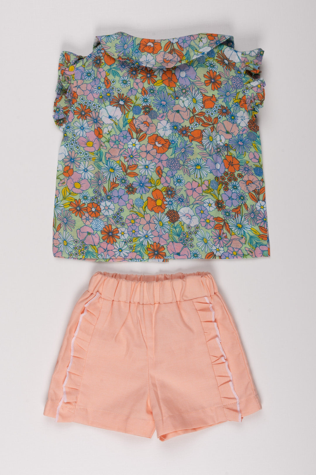 The Nesavu Baby Casual Sets Green Glamour: Floral Shirt with Peach Shorts - Perfect Combo for Trendy Tots Nesavu Kids Combo Dress Summer | Casual Sets for Little Girls | The Nesavu