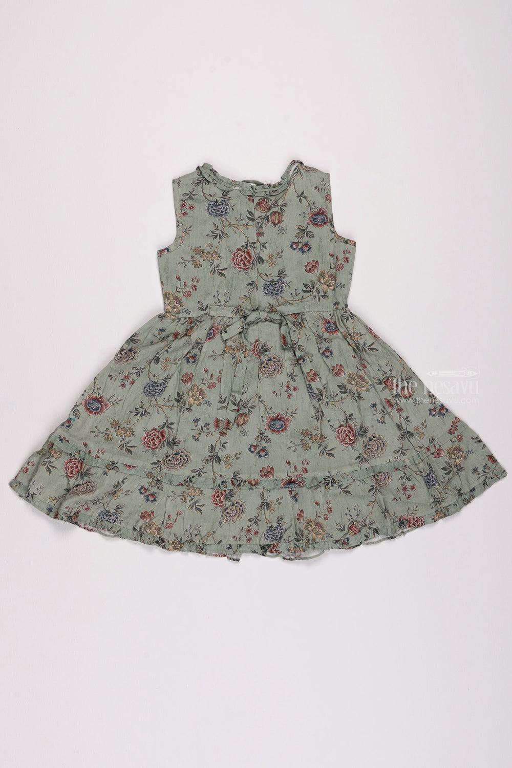 The Nesavu Girls Cotton Frock Green Goddess: Sleeveless Cotton Frock with Floral Print for Girls Nesavu Explore Stylish Baby Girl Dresses: Casual Cotton Frocks & More | | The Nesavu