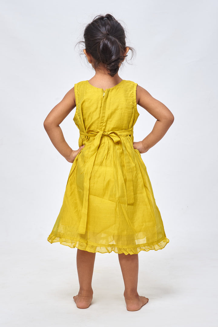 The Nesavu Girls Cotton Frock Green Grace: Girls' Gota Mirror Embroidered Chanderi Frock Nesavu Find the Perfect Dress: Chanderi Frocks & Casual Wear for Kids Online | The Nesavu