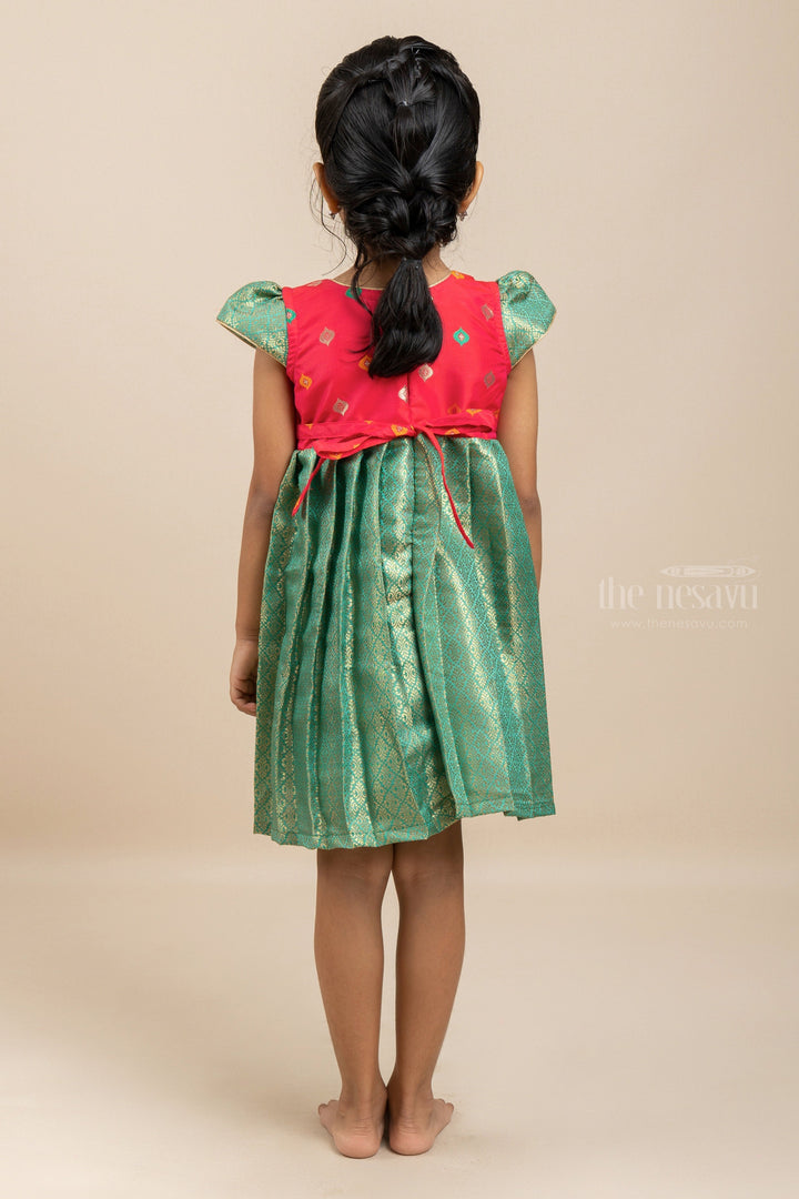 The Nesavu Silk Frock Green Intricate Banarasi Silk Frock For New Born Baby Girls Nesavu Buy Silk Gown For Kids Online | Teal Blue Pattu Dress Ideas | The Nesavu